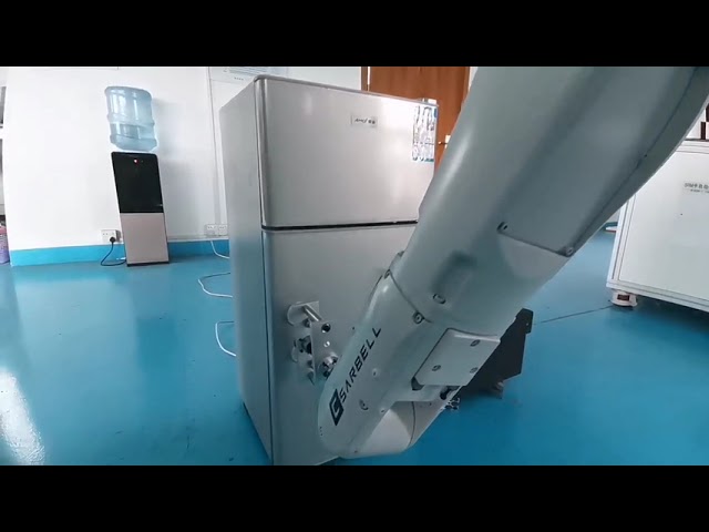 video aziendali circa Robotic arm for refrigerator door durability test - continuously open and close